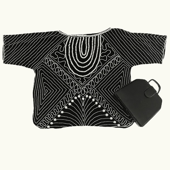 Vintage Black Beaded Art Deco Silk Top by Rina Z Excellent Vintage Condition. - Picture 2 of 10